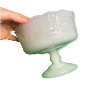 Vintage E.O Brody Early American “Sandwich Pattern” Milk Glass Pedestal Bowl